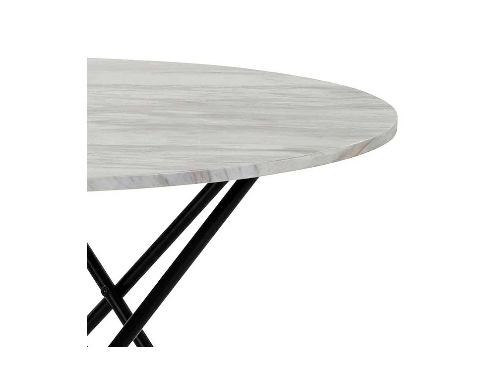 Runder Küchen Tisch in Marmor Optik weiß-grau Metall Dreifußgestell