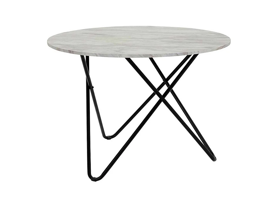 Runder Küchen Tisch in Marmor Optik weiß-grau Metall Dreifußgestell