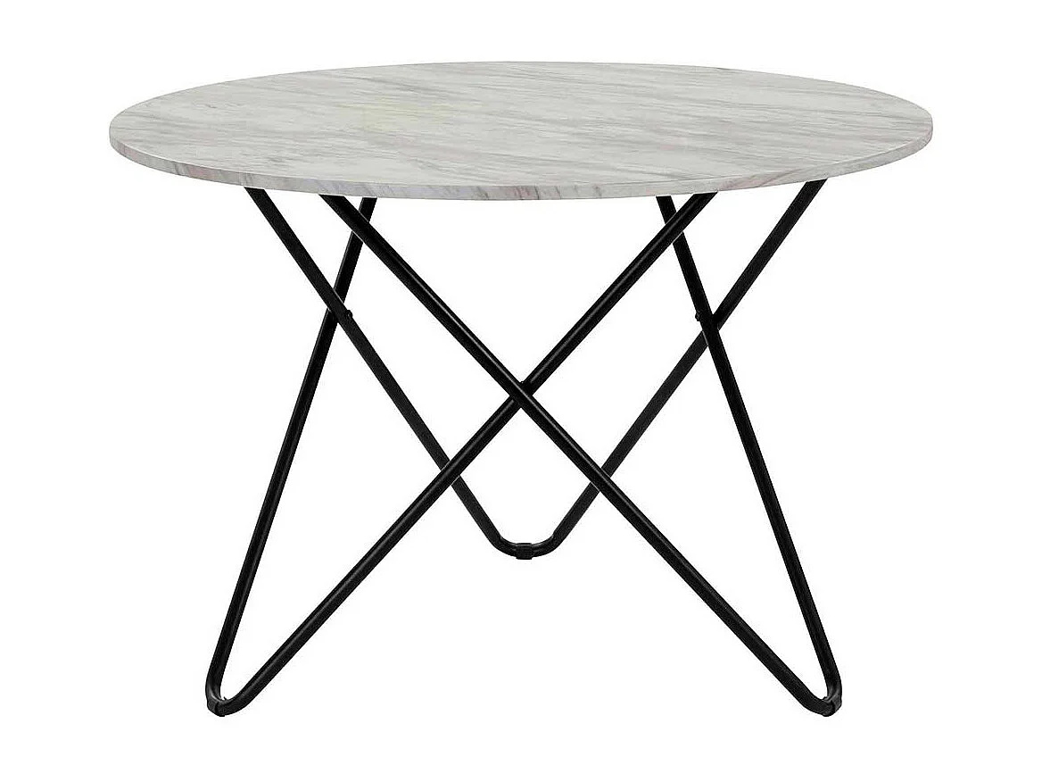 Runder Küchen Tisch in Marmor Optik weiß-grau Metall Dreifußgestell