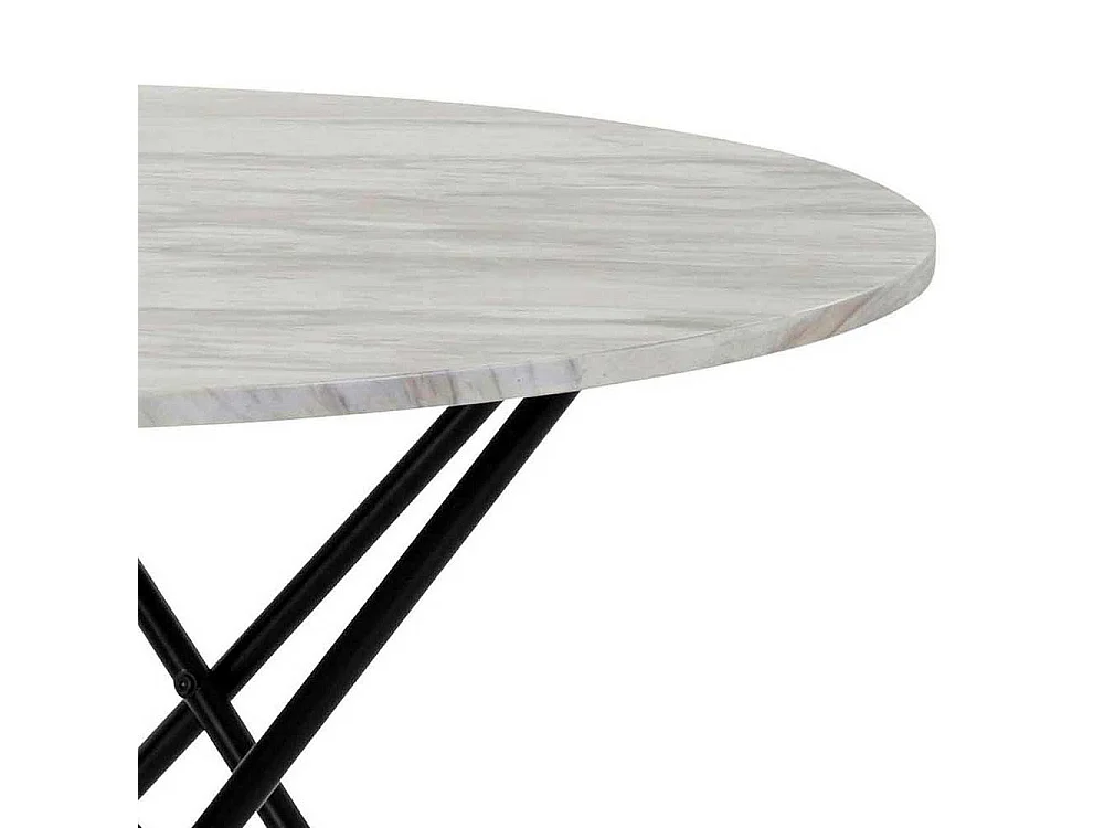 Runder Küchen Tisch in Marmor Optik weiß-grau Metall Dreifußgestell