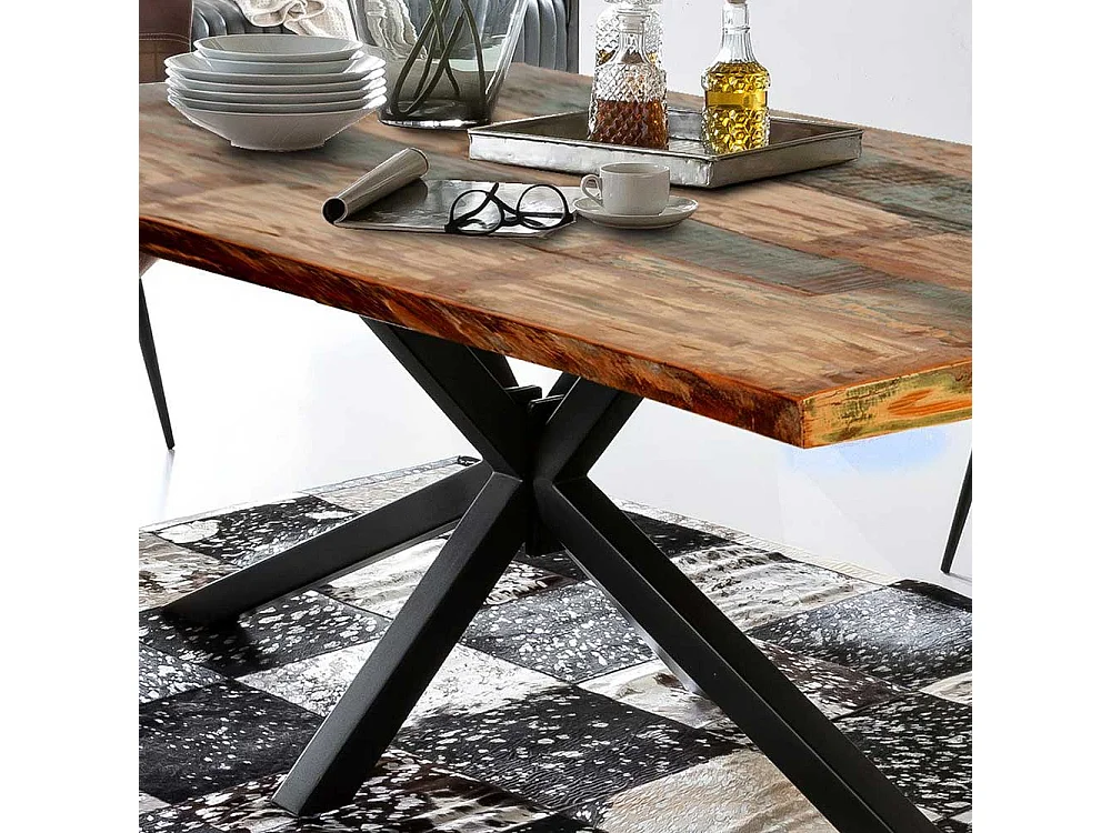 Recyclingholz Esstisch in Bunt und Schwarz Loft Style