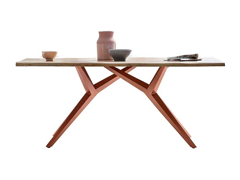 Rustikaler Esstisch mit Massivholzplatte Wildeiche Metall Vierfußgestell