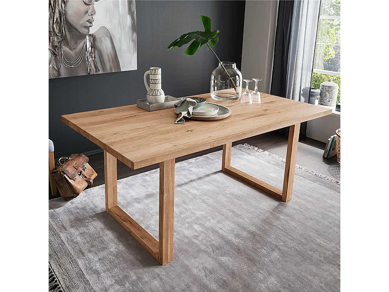 Massivholztisch aus Wildeiche geölt Bügelgestell