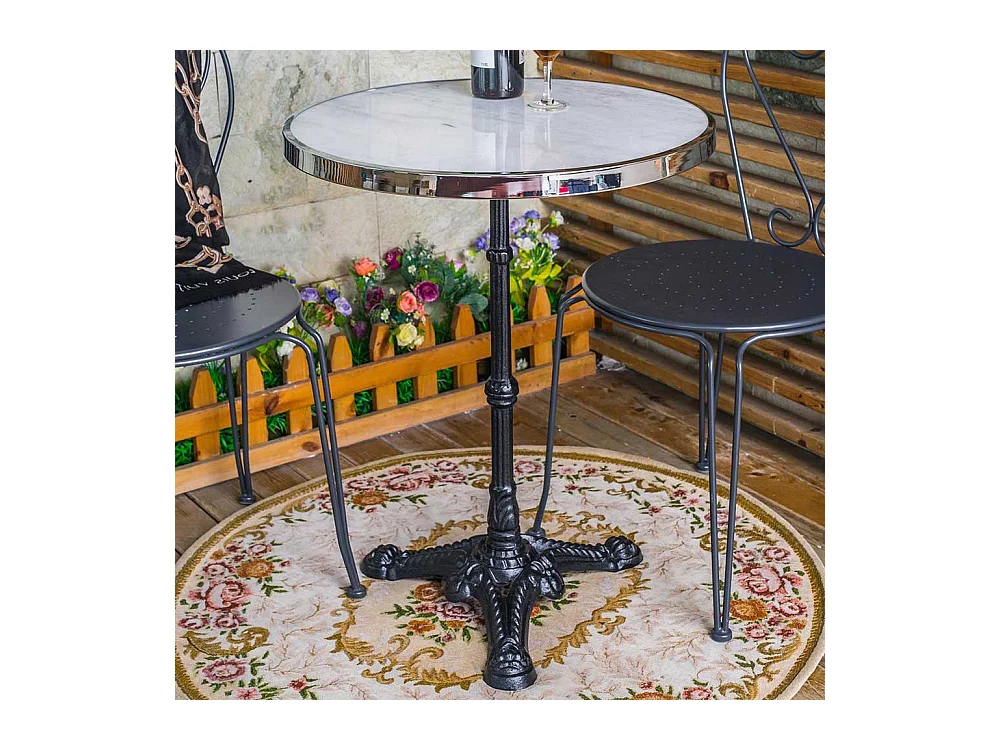 Vintage Beitisch in Weiß und Schwarz runder Marmorplatte