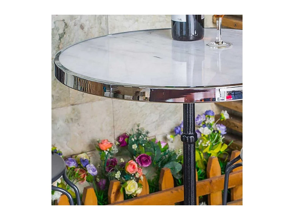 Vintage Beitisch in Weiß und Schwarz runder Marmorplatte