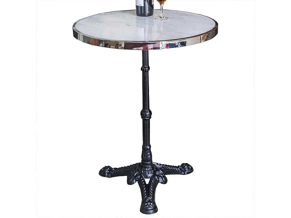 Vintage Beitisch in Weiß und Schwarz runder Marmorplatte