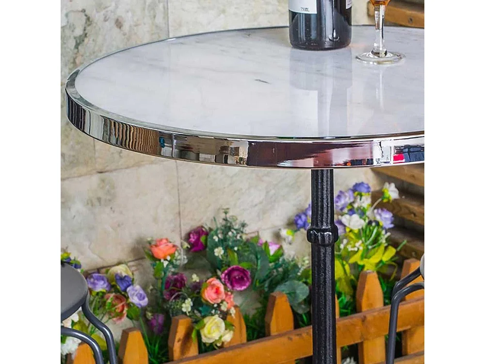 Vintage Beitisch in Weiß und Schwarz runder Marmorplatte