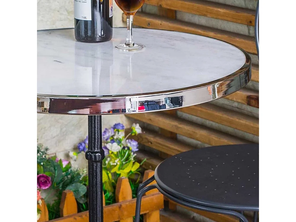 Vintage Beitisch in Weiß und Schwarz runder Marmorplatte