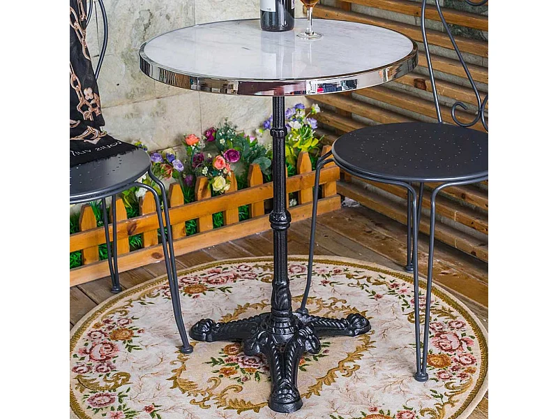 Vintage Beitisch in Weiß und Schwarz runder Marmorplatte