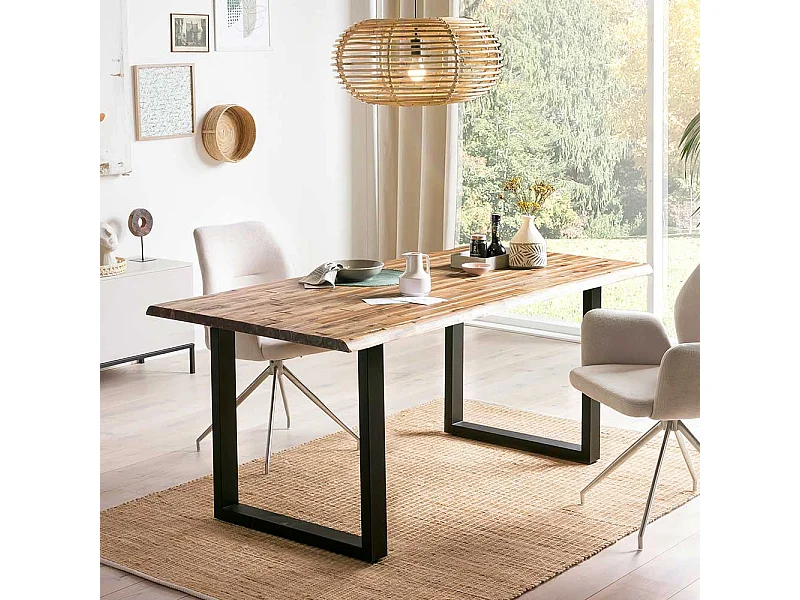 Baumkantentisch Akazie mit Bügelgestell Industry und Loft Stil
