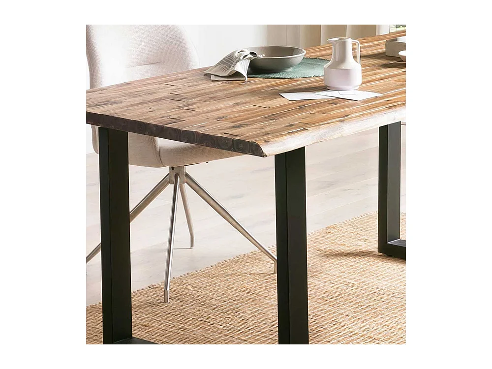 Baumkantentisch Akazie mit Bügelgestell Industry und Loft Stil