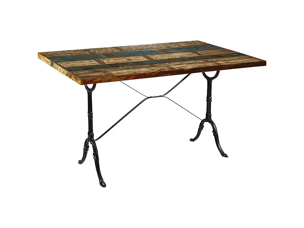 Shabby Küchen Tisch mit Massivholzplatte Gusseisen Gestell