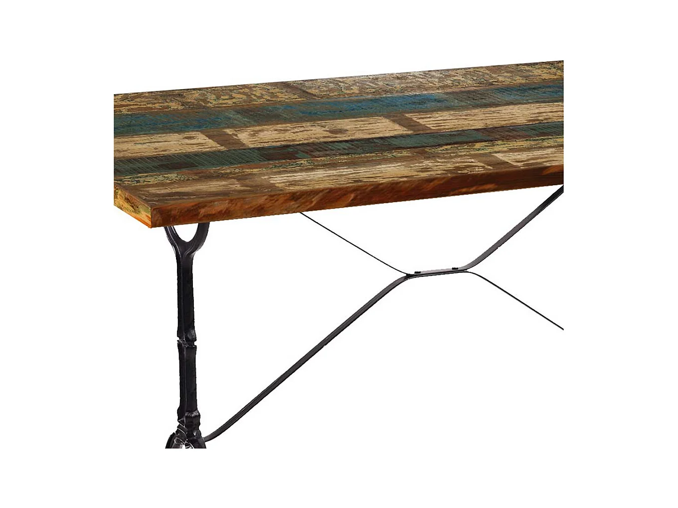 Shabby Küchen Tisch mit Massivholzplatte Gusseisen Gestell