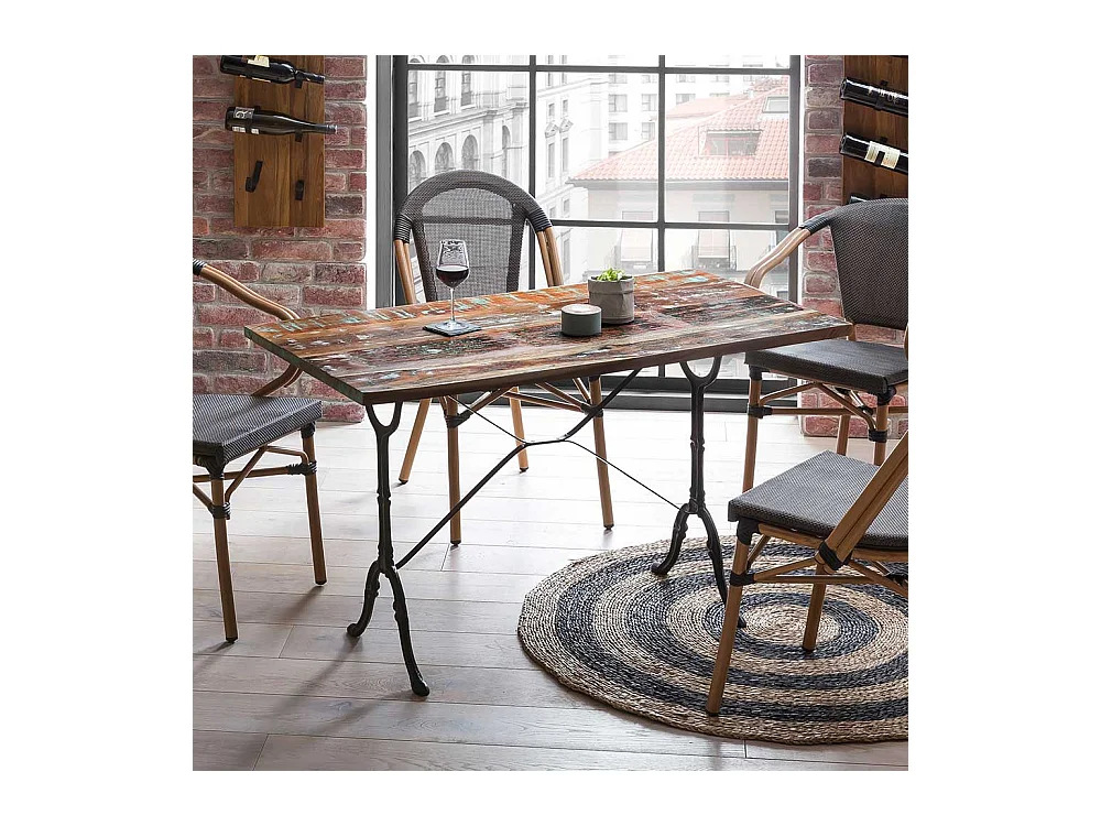 Shabby Küchen Tisch mit Massivholzplatte Gusseisen Gestell