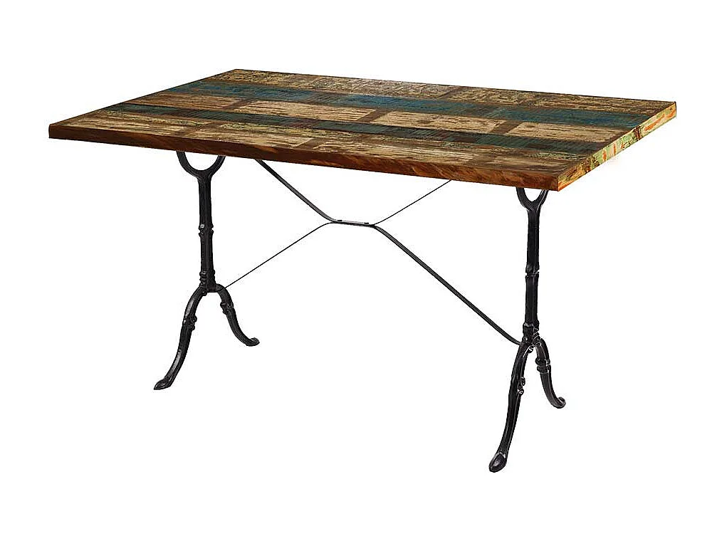 Shabby Küchen Tisch mit Massivholzplatte Gusseisen Gestell