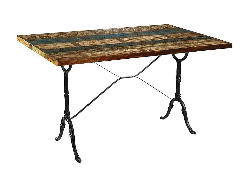 Shabby Küchen Tisch mit Massivholzplatte Gusseisen Gestell