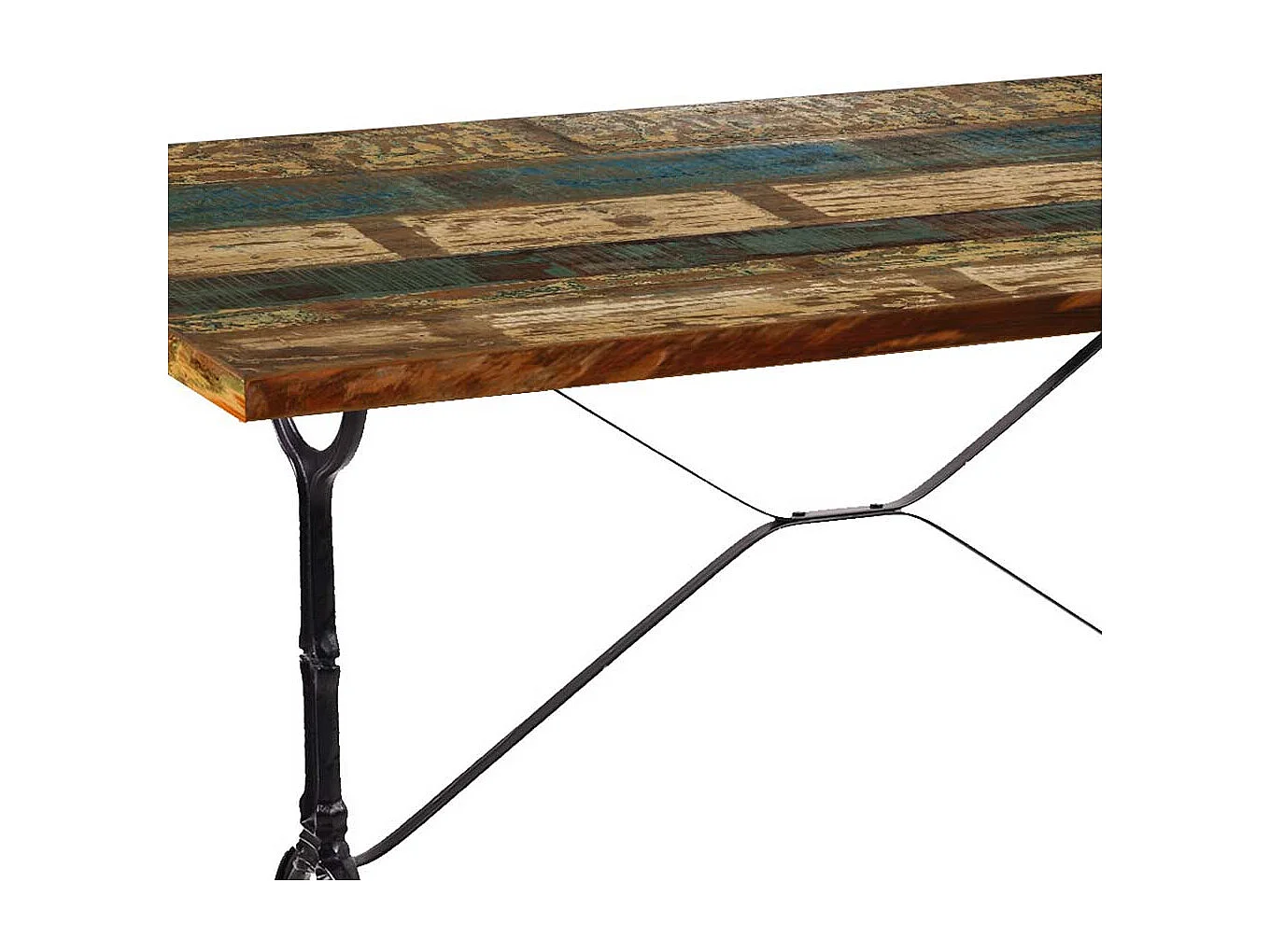 Shabby Küchen Tisch mit Massivholzplatte Gusseisen Gestell