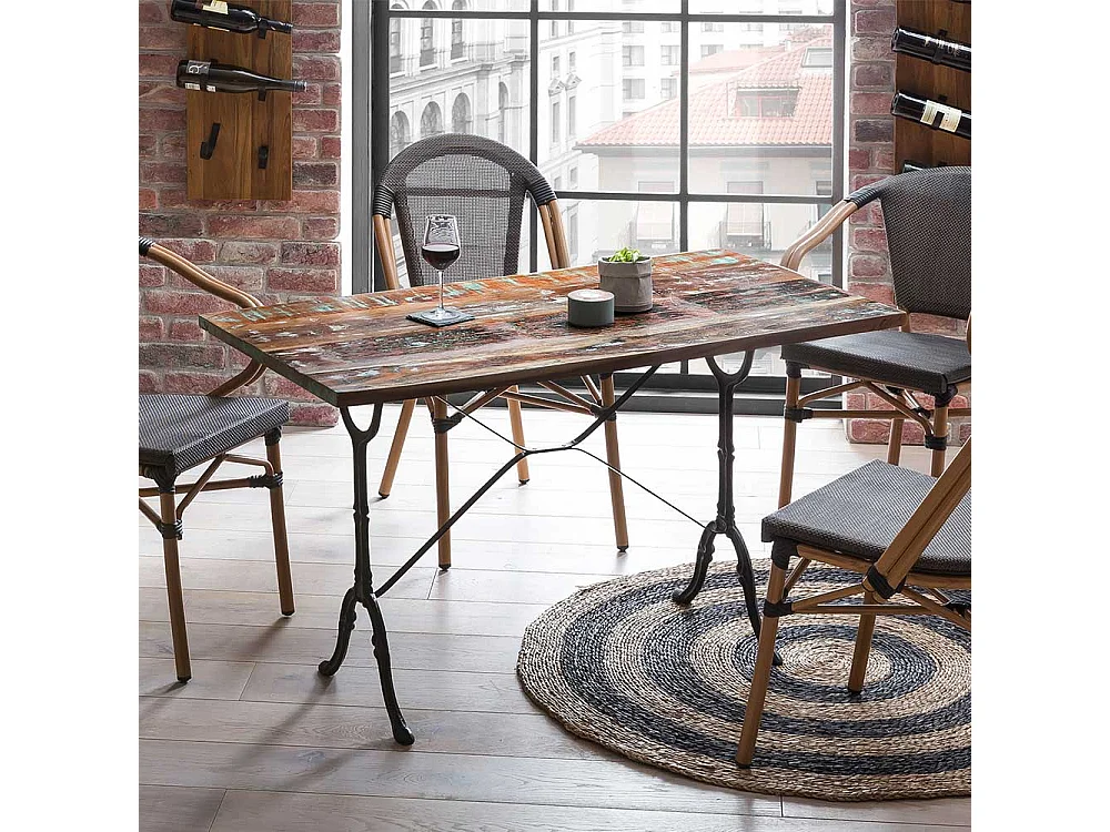 Shabby Küchen Tisch mit Massivholzplatte Gusseisen Gestell