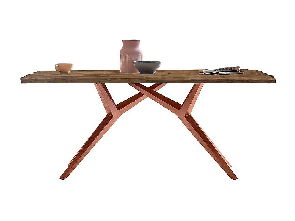 Designtisch aus Teak Recyclingholz Metall Vierfußgestell