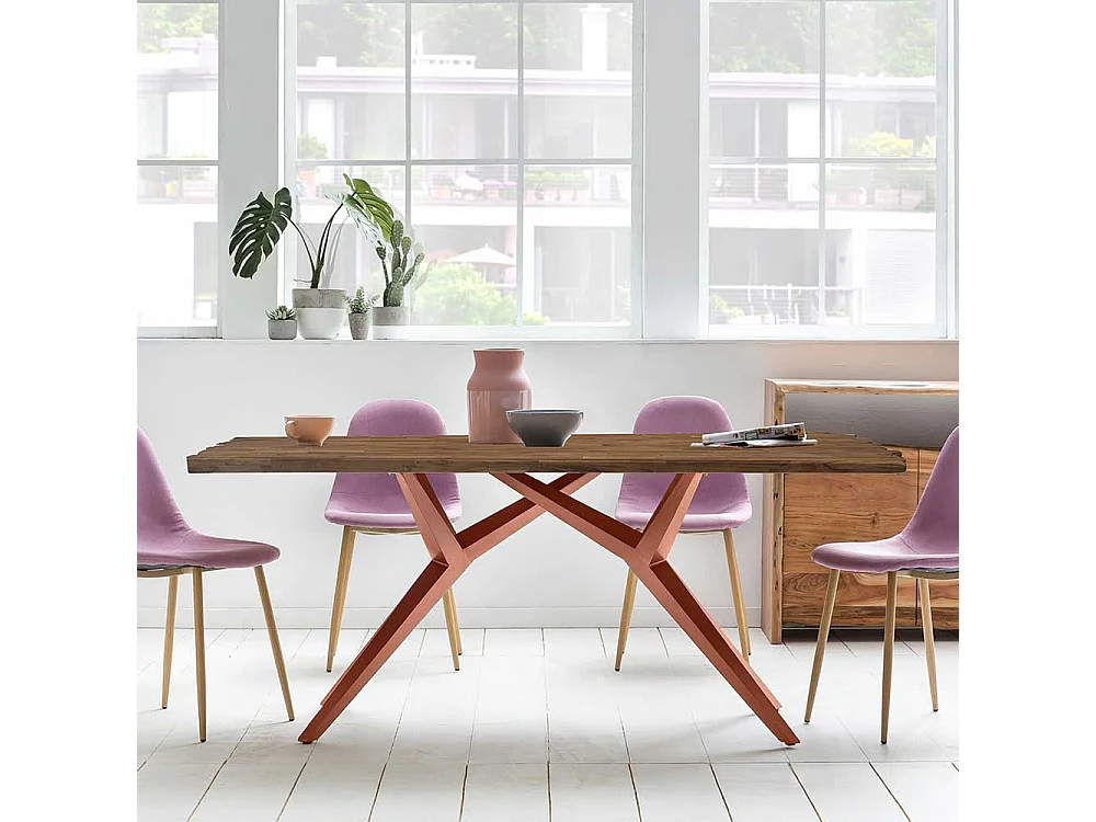 Designtisch aus Teak Recyclingholz Metall Vierfußgestell