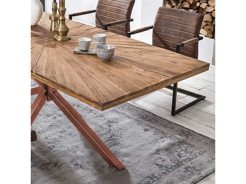 Recyclingholz Esstisch aus Teak massiv lackiert Spider Gestell