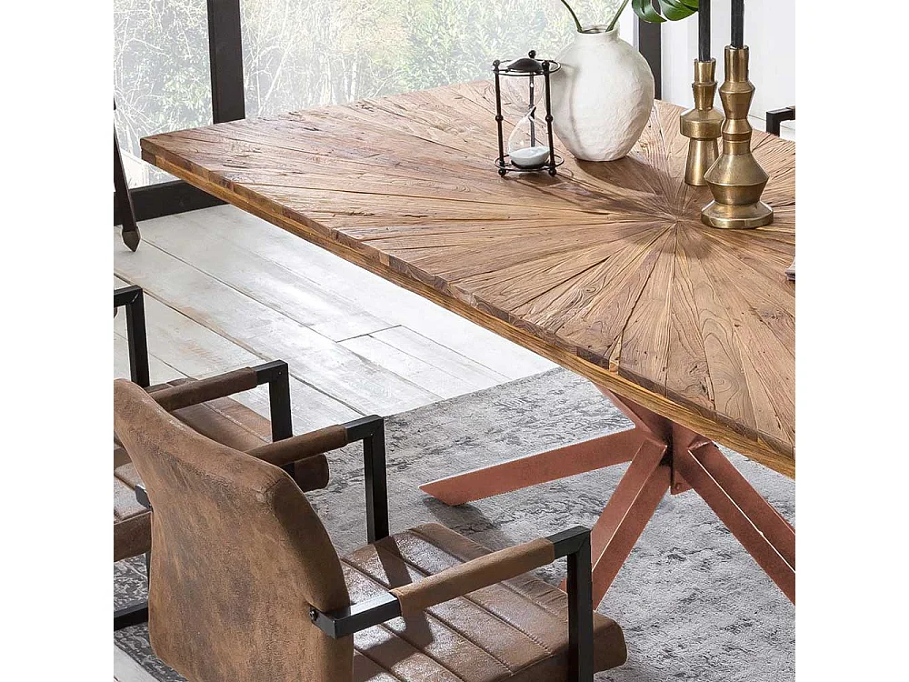 Recyclingholz Esstisch aus Teak massiv lackiert Spider Gestell