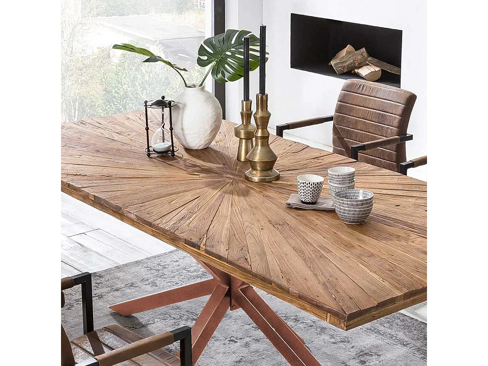 Recyclingholz Esstisch aus Teak massiv lackiert Spider Gestell