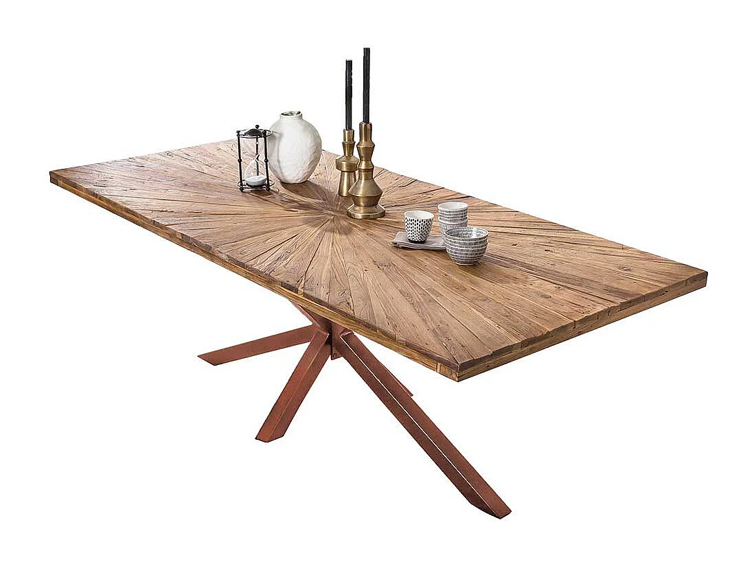 Recyclingholz Esstisch aus Teak massiv lackiert Spider Gestell