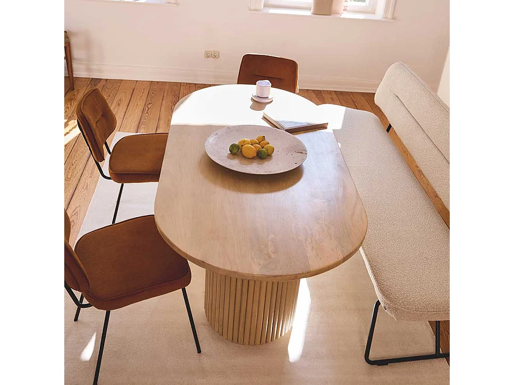 Massivholztisch Esstisch in Mangoholz Naturfarben im Skandi Design