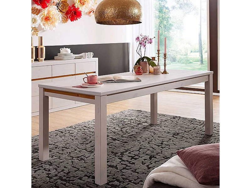 Tisch in Weiß und Eichefarben Kiefer Massivholz