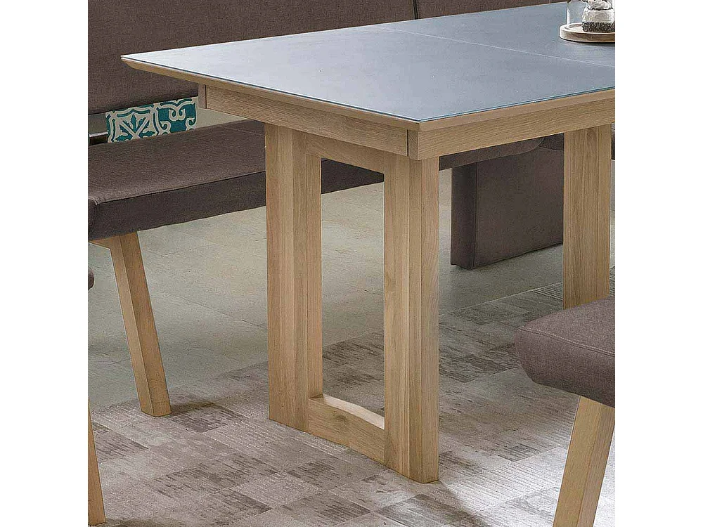 Esszimmertisch aus Eiche Massivholz Grauglas