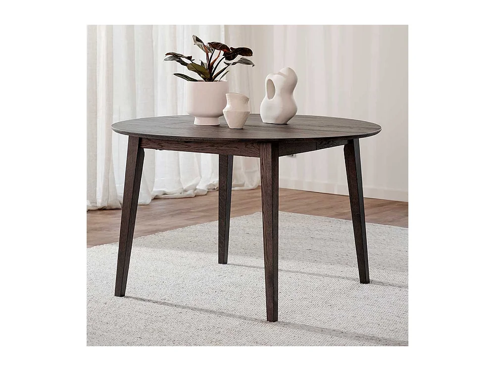 Runder Esszimmer Tisch im Skandi Design Massivholzplatte