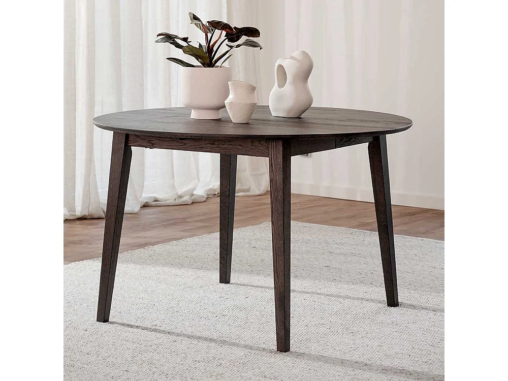 Runder Esszimmer Tisch im Skandi Design Massivholzplatte