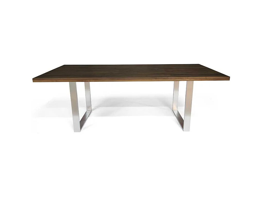 Küchentisch aus Nussbaum Massivholz und Edelstahl 75 cm hoch