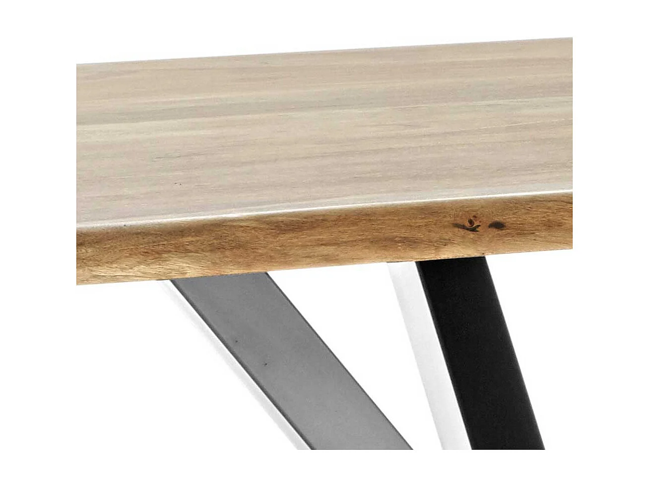 Esszimmertisch mit Akazie Massivholzplatte Spider Gestell in Altsilberfarben