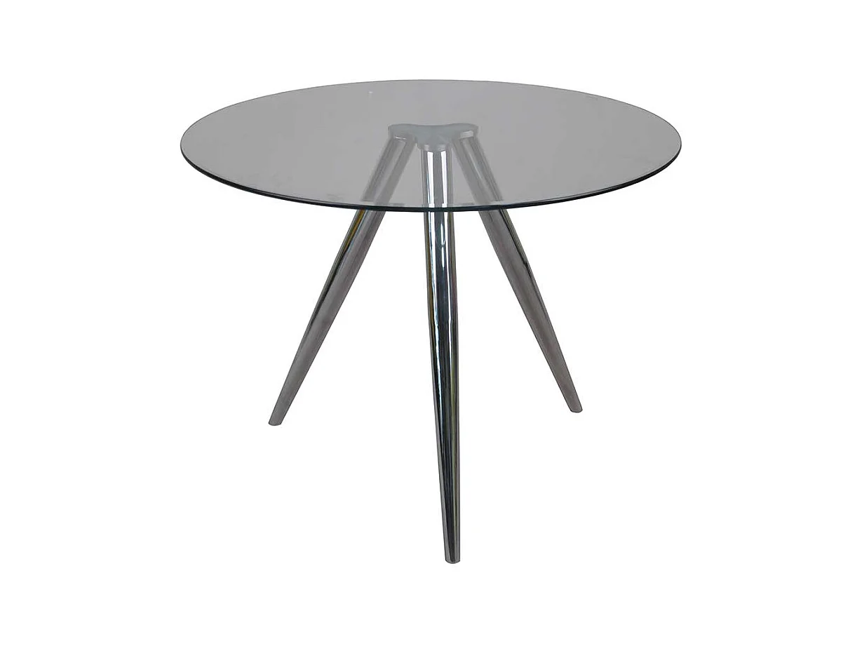 Glas Küchentisch rund chromfarbenem 3-Fußgestell