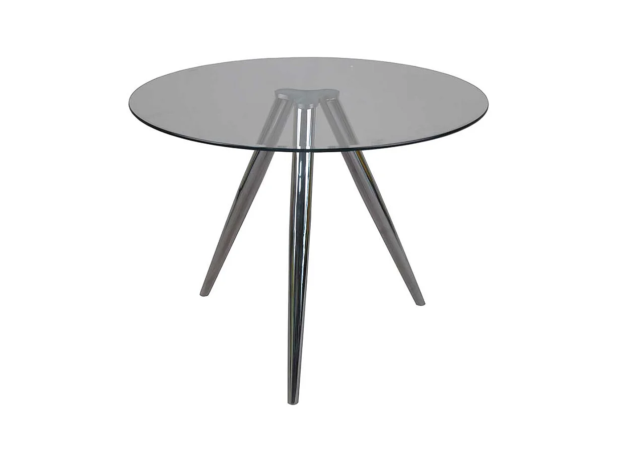 Glas Küchentisch rund chromfarbenem 3-Fußgestell