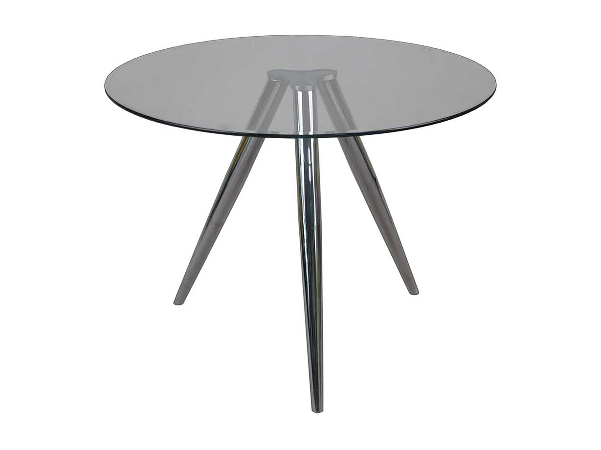 Glas Küchentisch rund chromfarbenem 3-Fußgestell