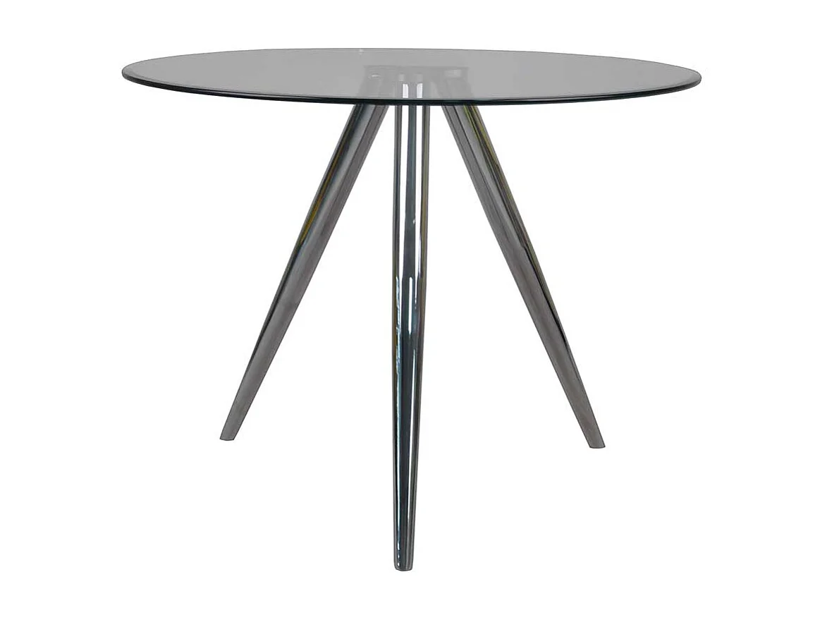 Glas Küchentisch rund chromfarbenem 3-Fußgestell