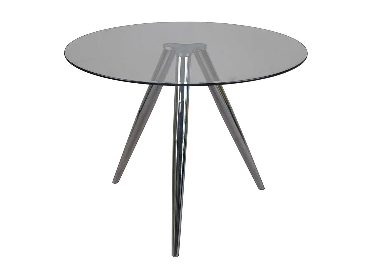 Glas Küchentisch rund chromfarbenem 3-Fußgestell