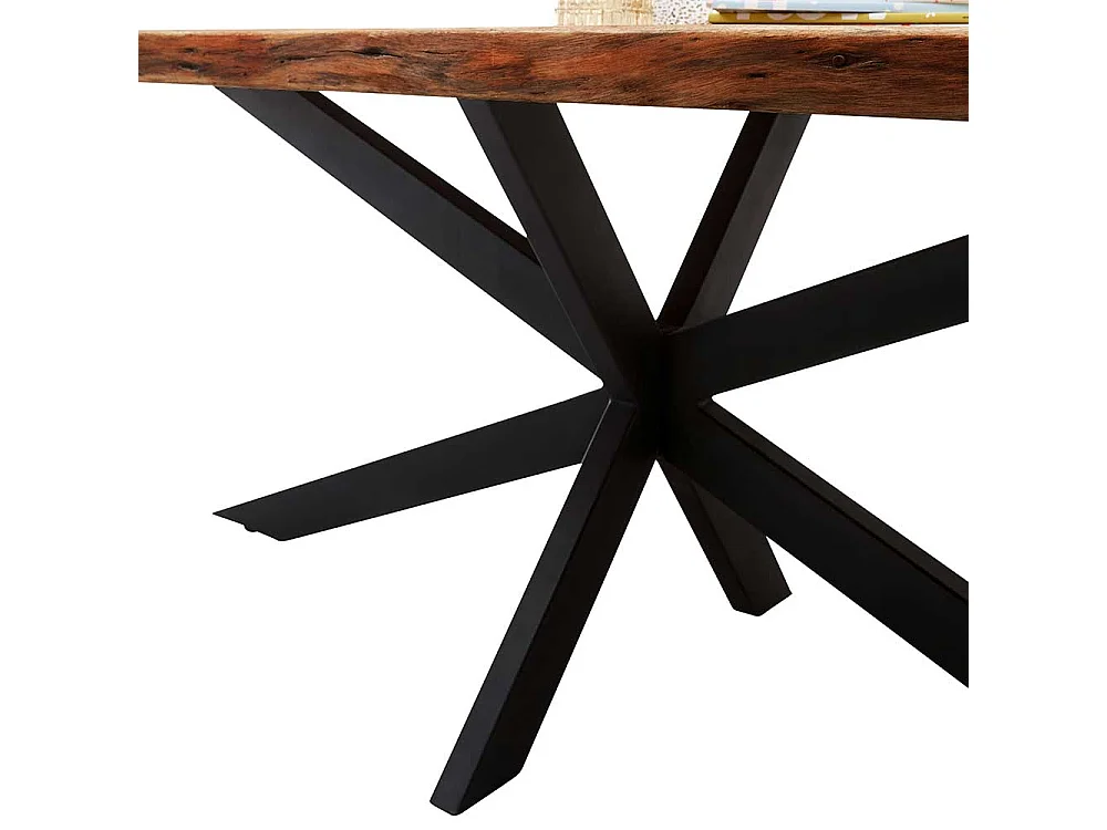 Esstisch im rustikalen Stil Massivholzplatte und Spider Gestell