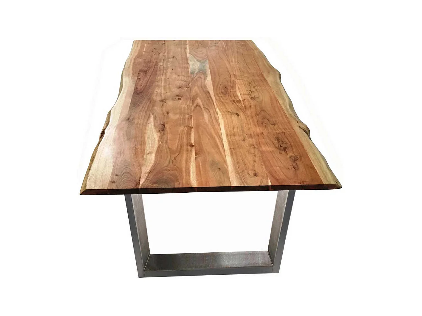 Tisch aus Akazie Massivholz und Stahl Baumkante