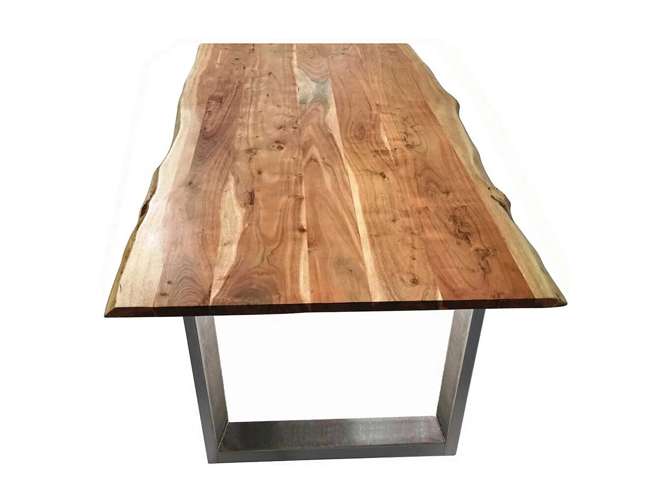Tisch aus Akazie Massivholz und Stahl Baumkante