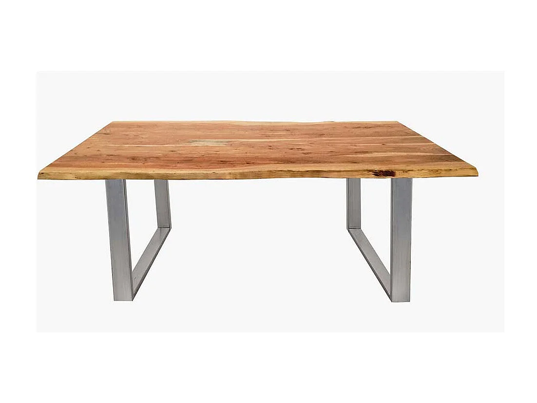 Tisch aus Akazie Massivholz und Stahl Baumkante