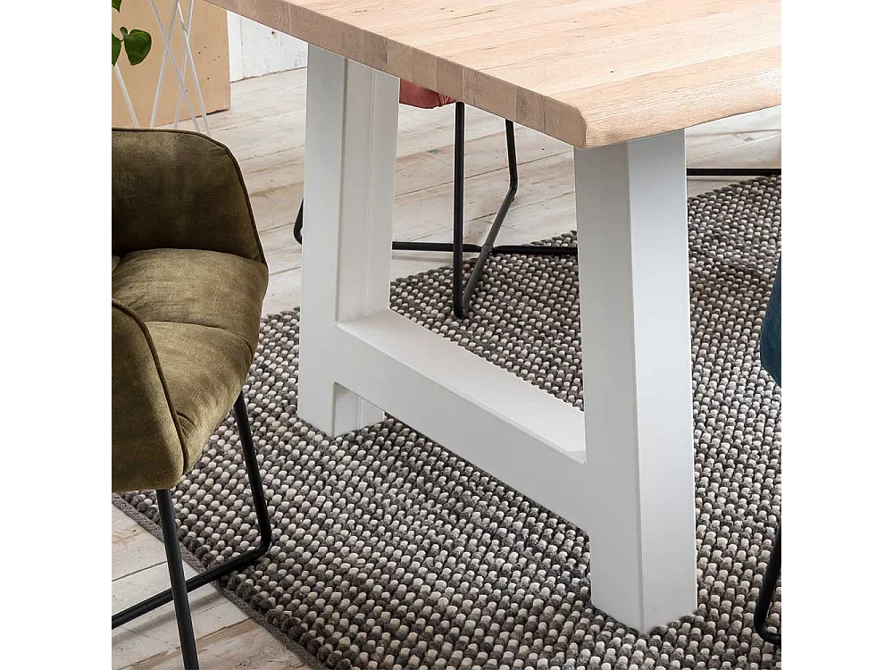 Holztisch Massiv mit Baumkante Platte A Form Gestell