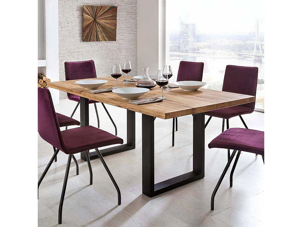 Esszimmertisch aus Eiche Massivholz Metall Schwarz