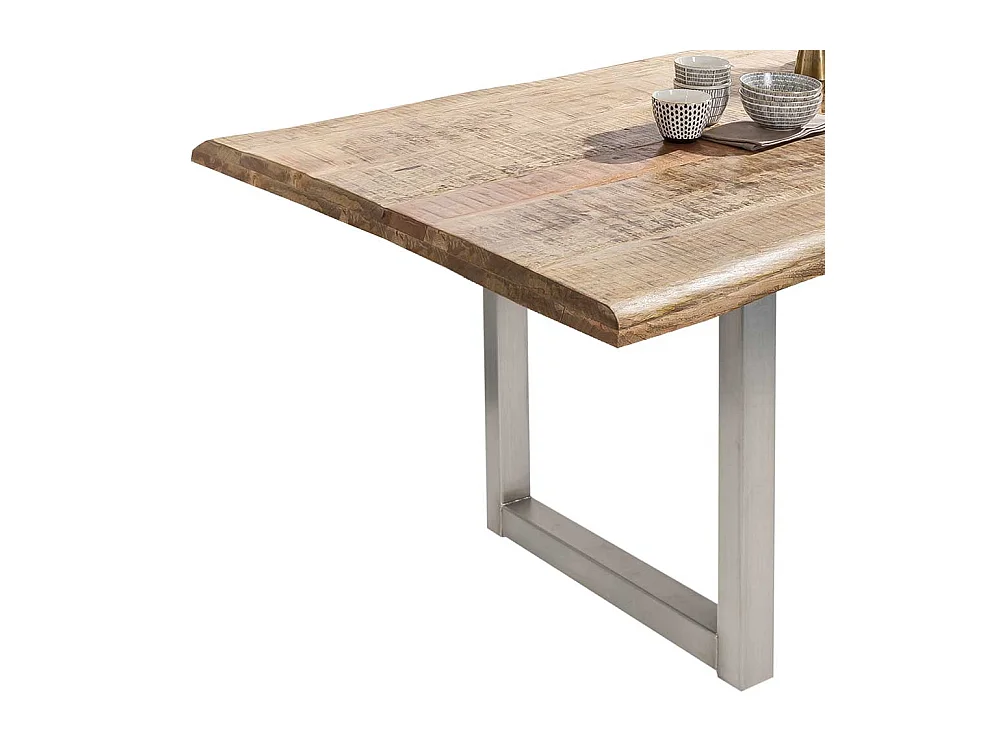 Baumkanten Esszimmertisch aus Mangobaum Massivholz und Stahl mehrere Größen