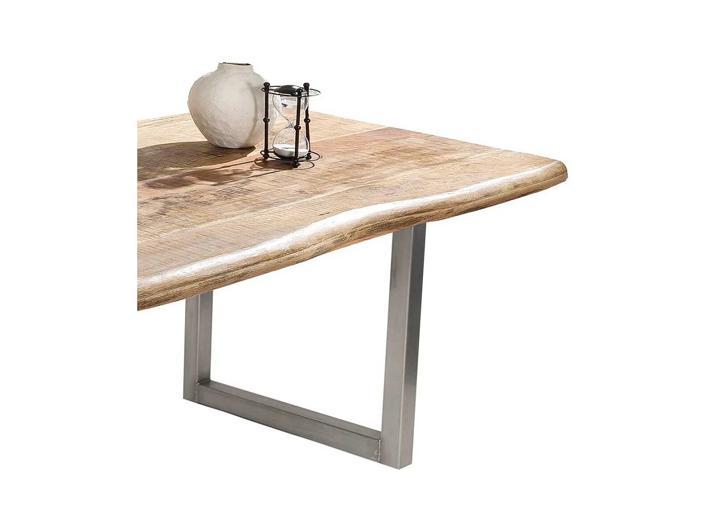 Baumkanten Esszimmertisch aus Mangobaum Massivholz und Stahl mehrere Größen