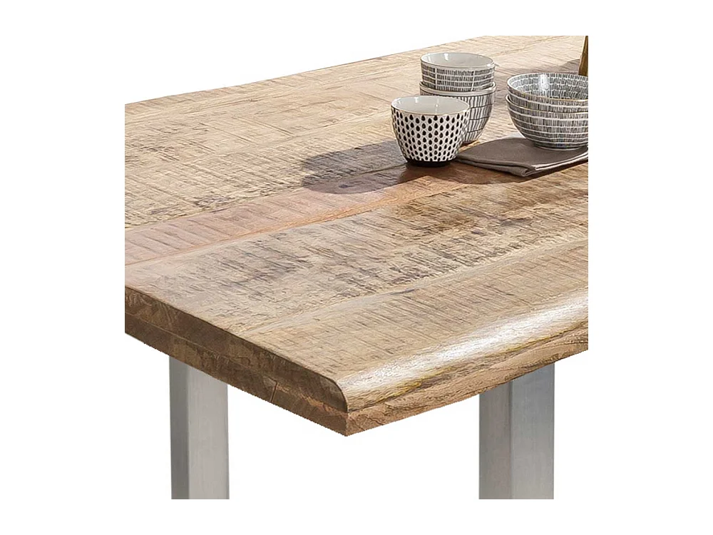 Baumkanten Esszimmertisch aus Mangobaum Massivholz und Stahl mehrere Größen