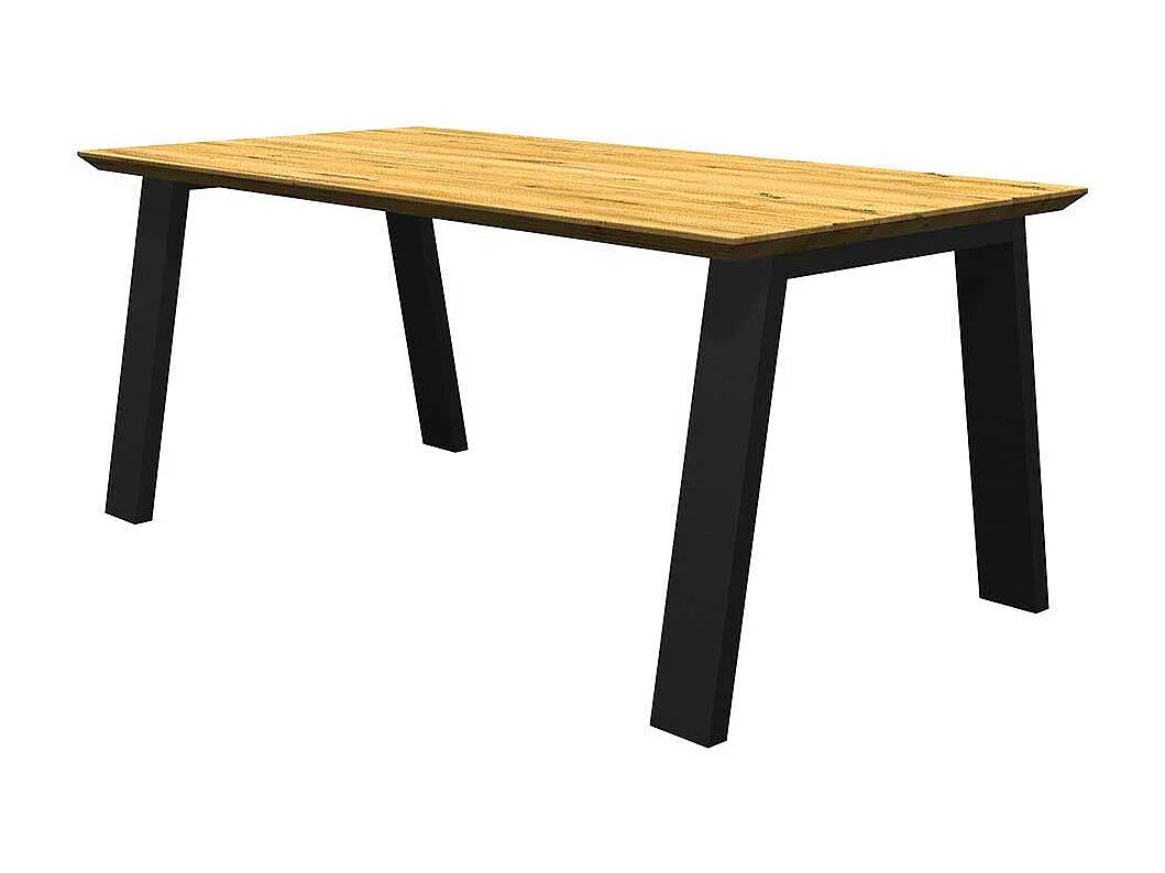 Eichentisch massiv mit Schweizer Kante Metall Vierfußgestell